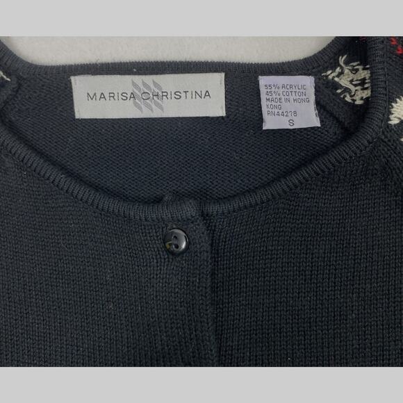 Vintage Marisa Christina Preppy Sweater Womens Small Cardigan Black Red White - Picture 3 of 11